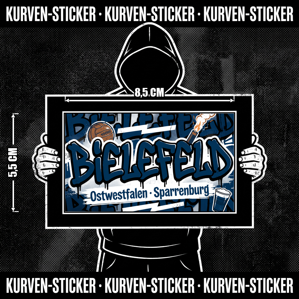 Fußball Aufkleber Bielefeld kaufen – Vinyl Sticker für die Kurve, wetterfest – Charakter haelt den Sticker