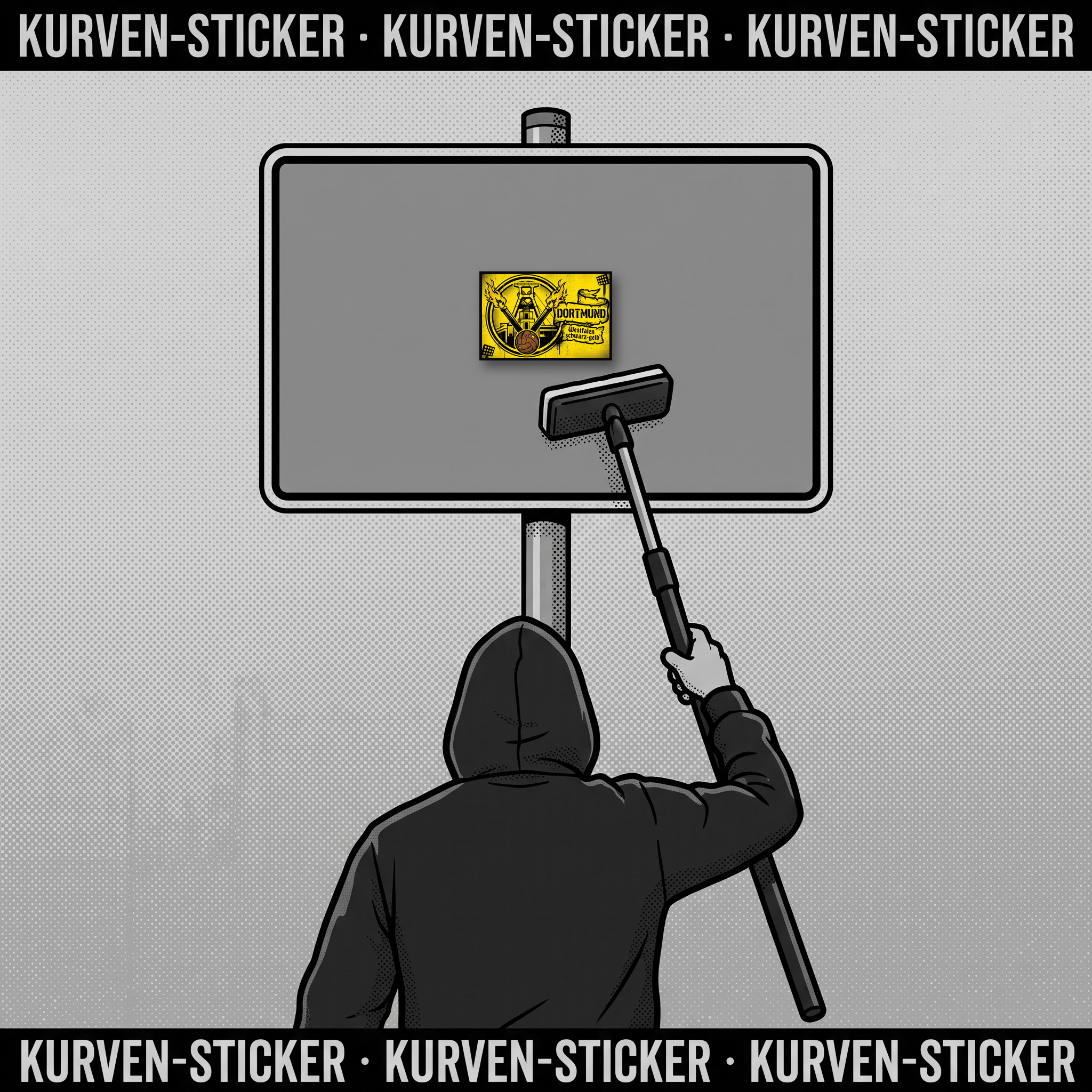 Fußball Sticker Dortmund kaufen – Vinyl Sticker für die Kurve, wetterfest – mit Teleskop-Applikator
