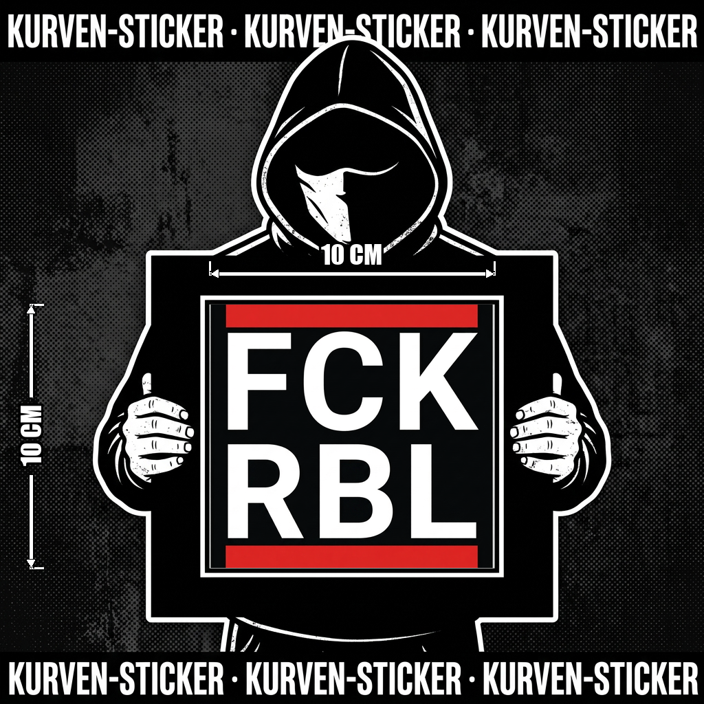 FCK RBL Aufkleber – Ultra Sticker, Charakter hält den Sticker