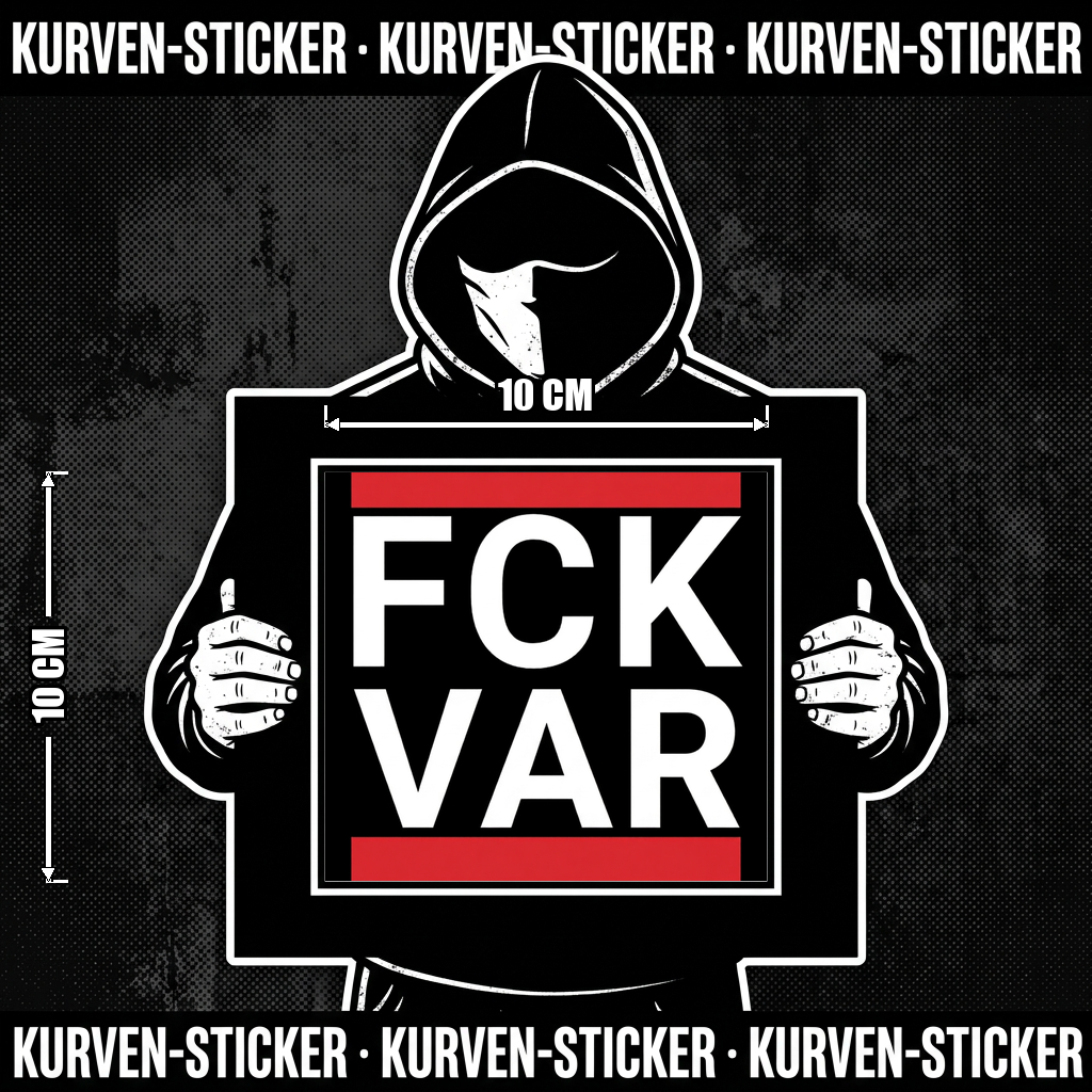 FCK VAR Aufkleber – Ultra Sticker, Charakter hält den Sticker