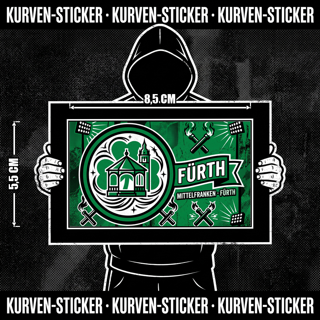 Fürth Fußball Aufkleber kaufen – Vinyl Sticker für die Kurve, wetterfest – Charakter haelt den Sticker