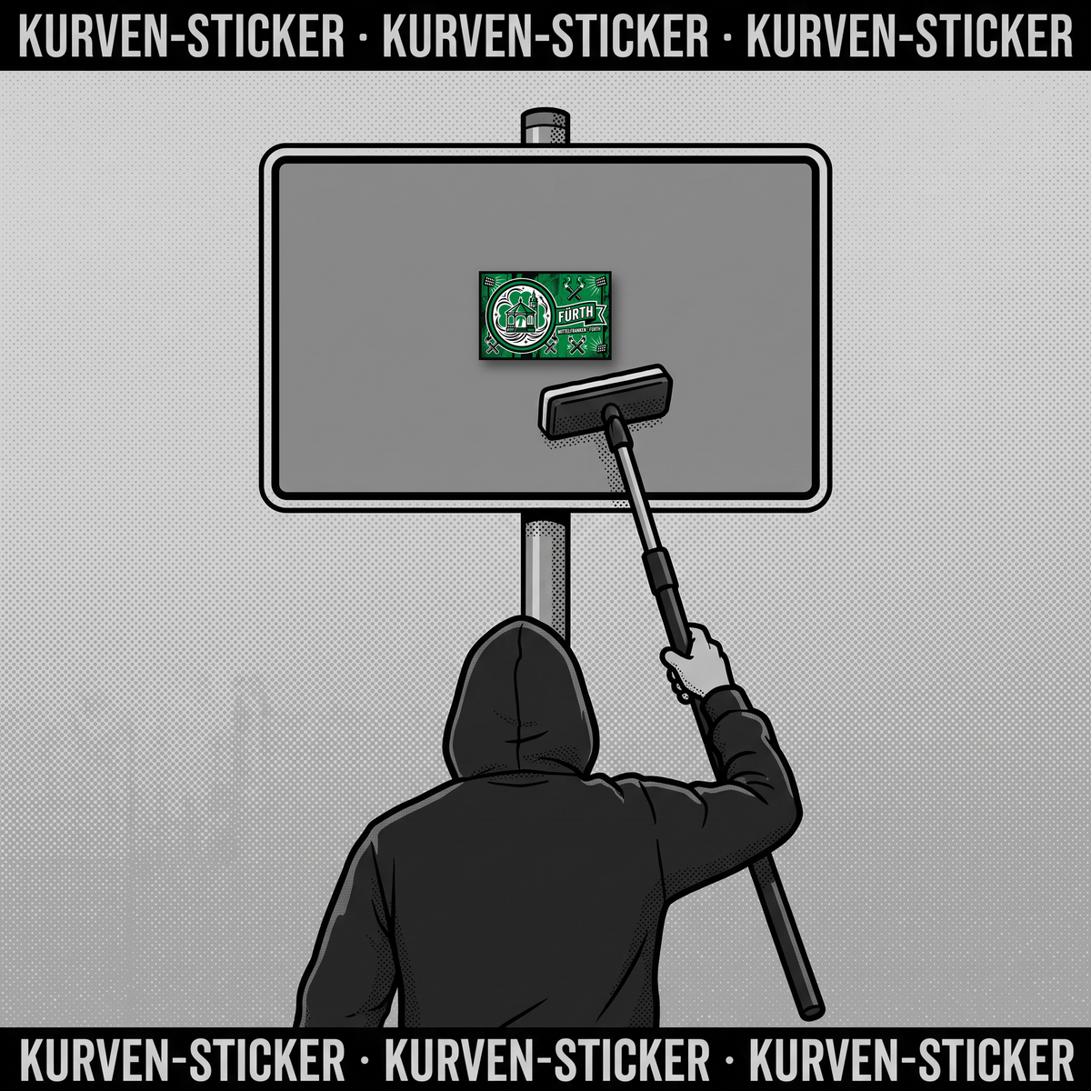 Fürth Fußball Aufkleber kaufen – Vinyl Sticker für die Kurve, wetterfest – mit Teleskopstab