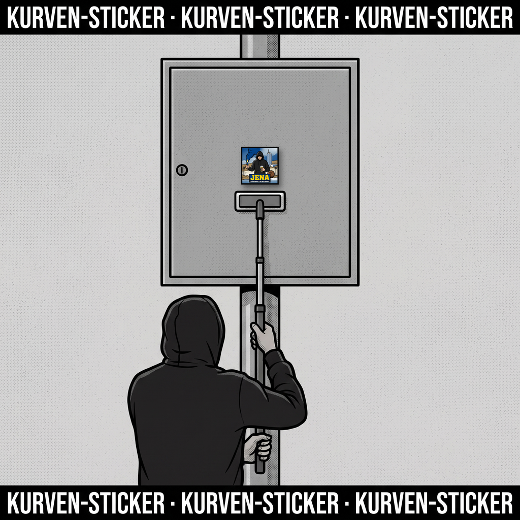 Jena Fußball Aufkleber kaufen – Vinyl Sticker für die Kurve, wetterfest – mit 1m Teleskopstab