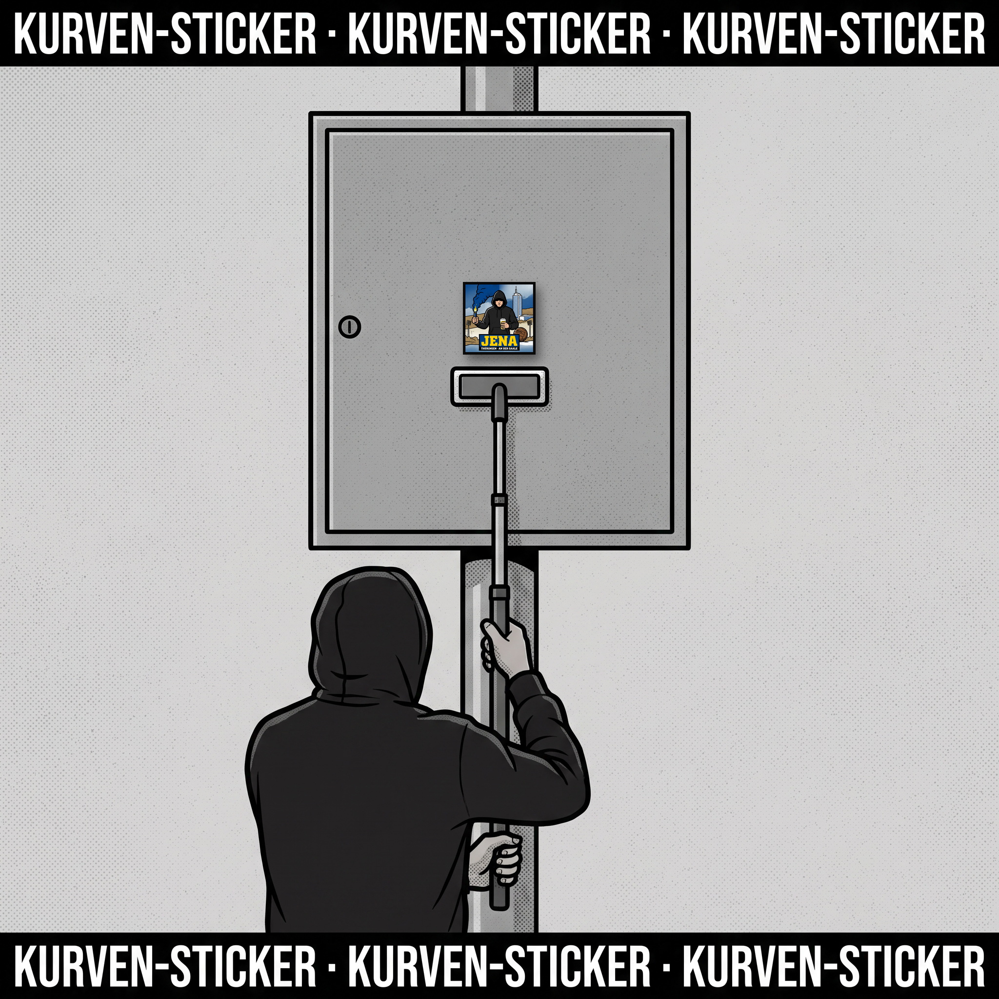 Jena Fußball Aufkleber kaufen – Vinyl Sticker für die Kurve, wetterfest – mit 1m Teleskopstab